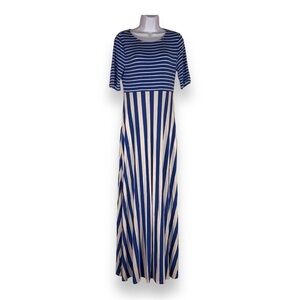 SMALL MATILDA JANE BLUE WHITE STRIPED DRESS STRETCH MAXI 3/4 Sleeve